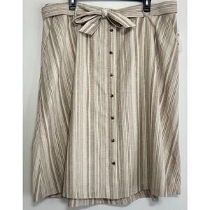 Bar III Daydream Striped Linen Blend Belted Midi Skirt 16W NWT